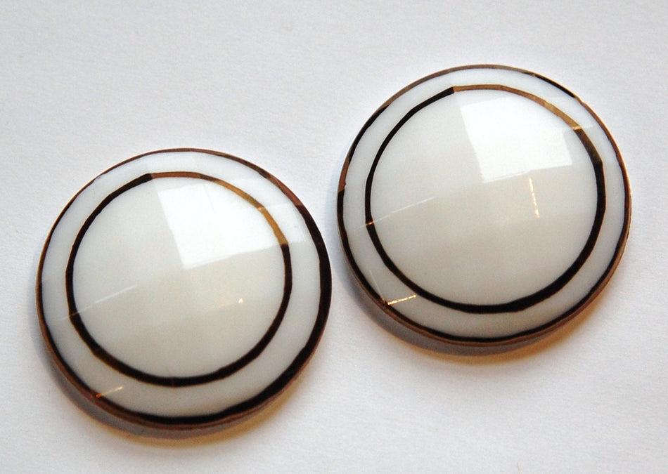 Vintage German White with Gold Faceted Glass Cabochon cab723C