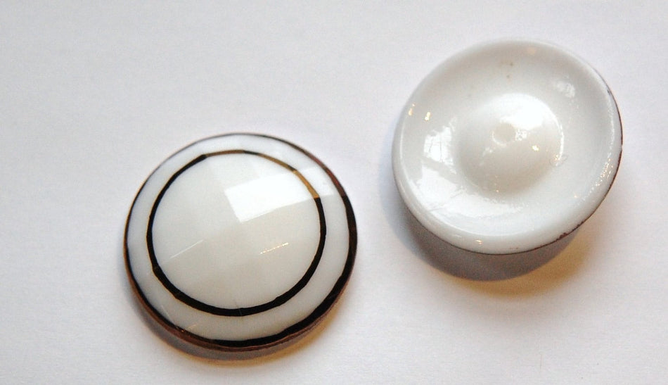 Vintage German White with Gold Faceted Glass Cabochon cab723C