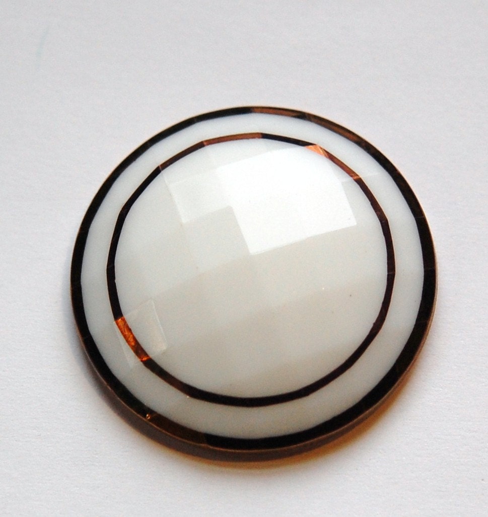 Vintage German White with Gold Faceted Glass Cabochon cab723E