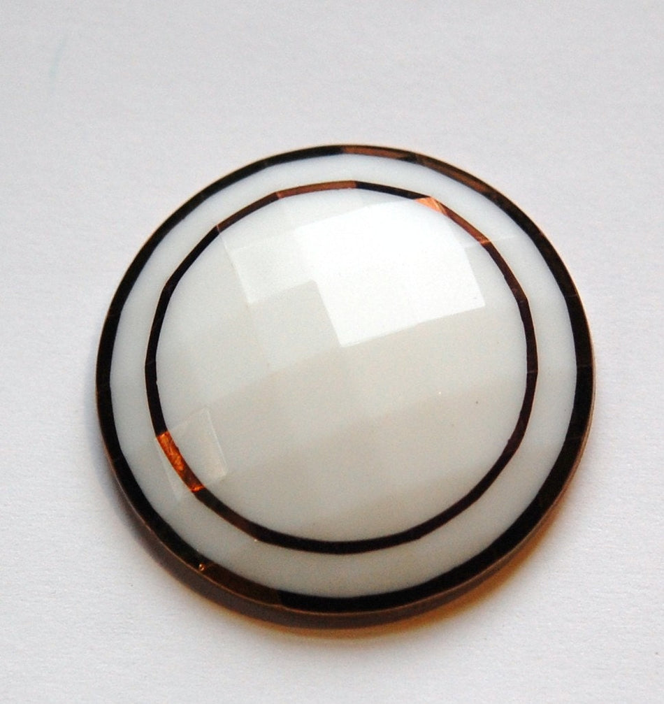 Vintage German White with Gold Faceted Glass Cabochon cab723E