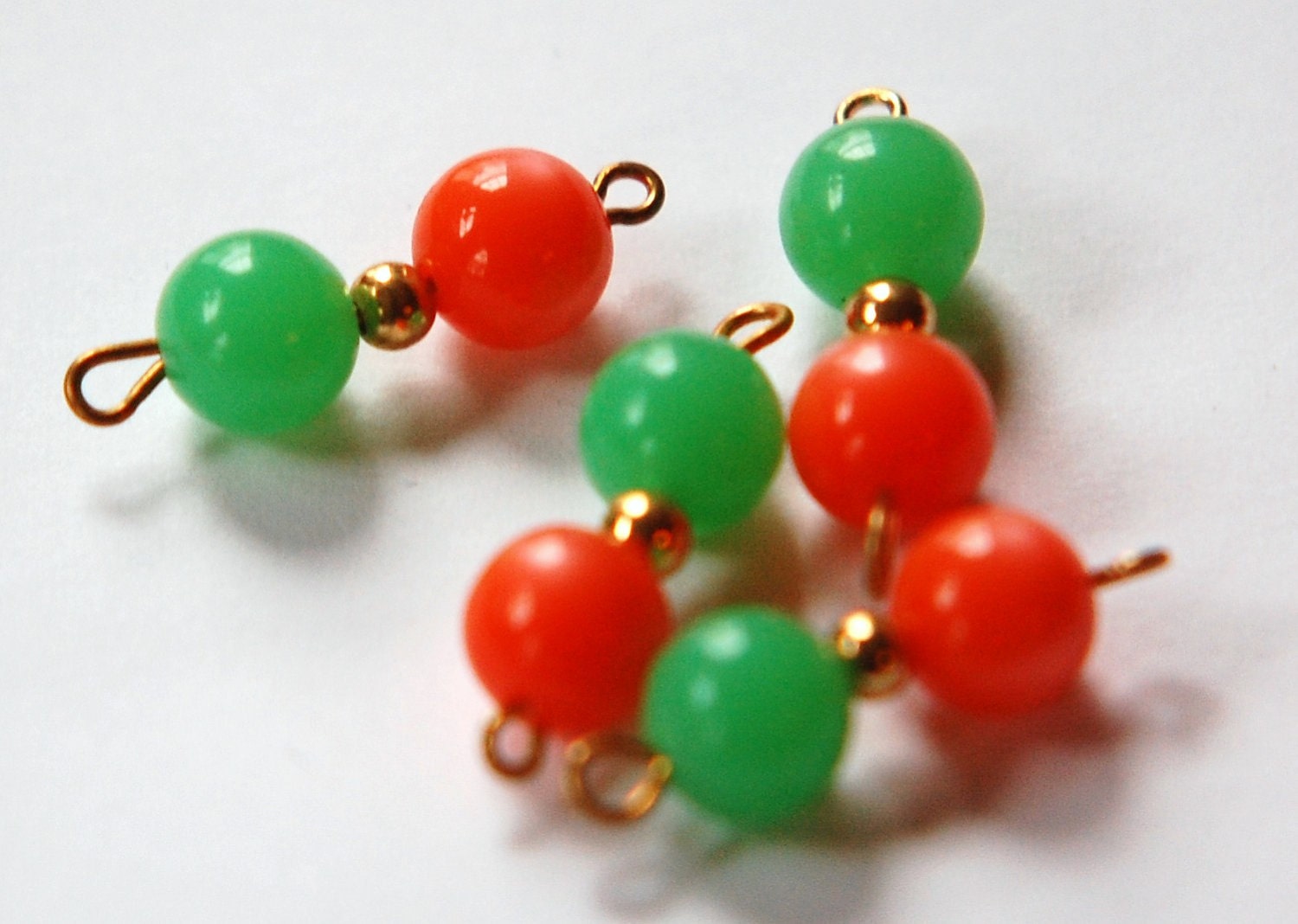 Vintage Orange Moonglow Green Beaded Drops Connector drp061