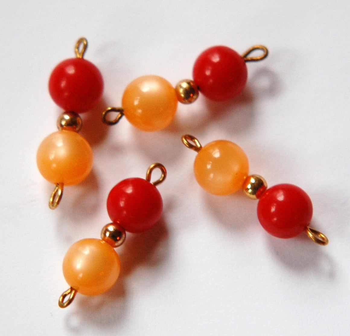 Vintage Beige Moonglow Red Beaded Drops Connector drp061A