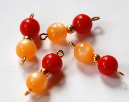 Vintage Beige Moonglow Red Beaded Drops Connector drp061A