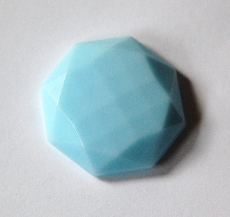 Vintage Opaque Light Blue Faceted Octagon Glass Cabochon cab140G