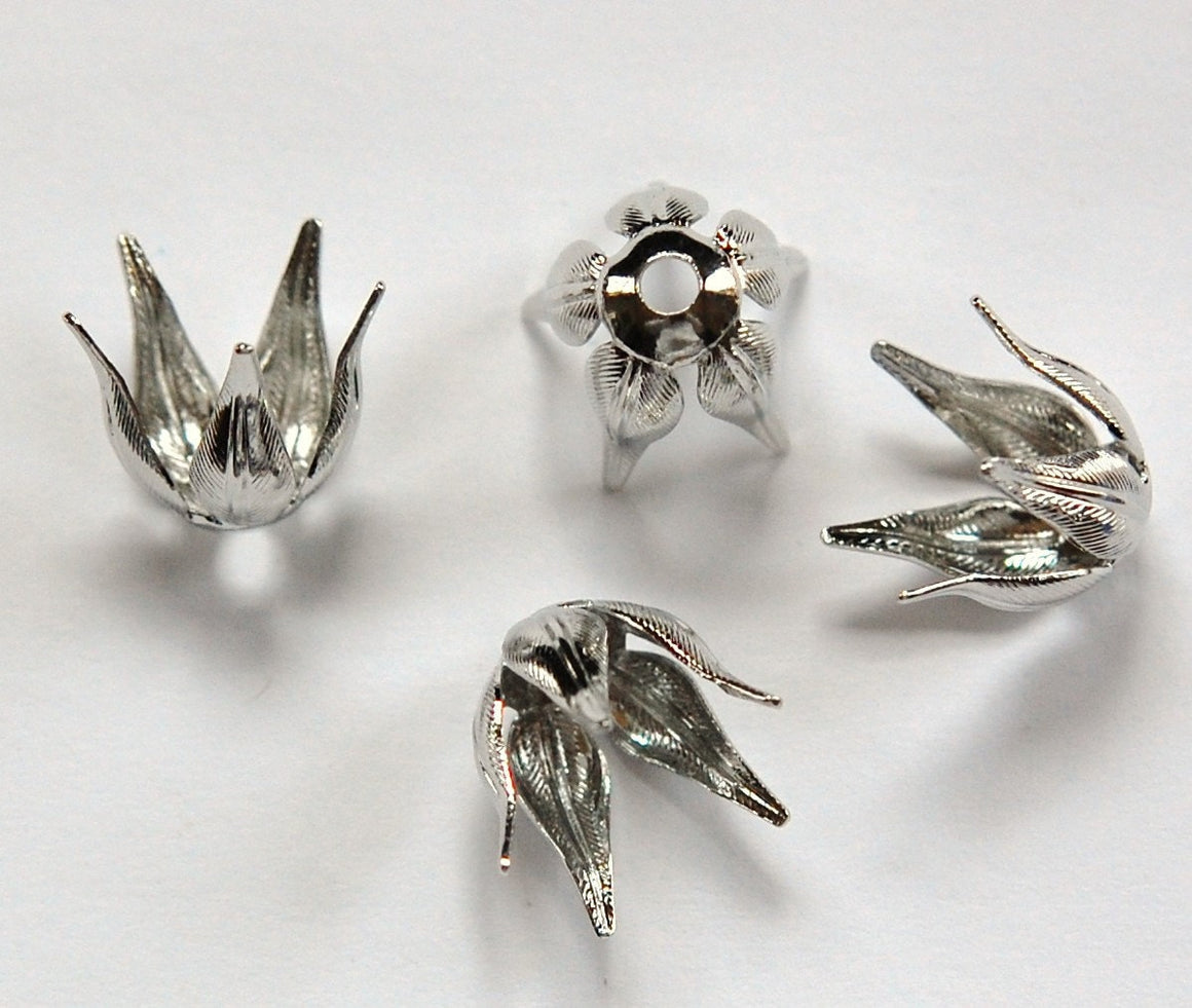 Silver Plated Long Petal or Leaf Bead Caps Size B (4) mtl262B
