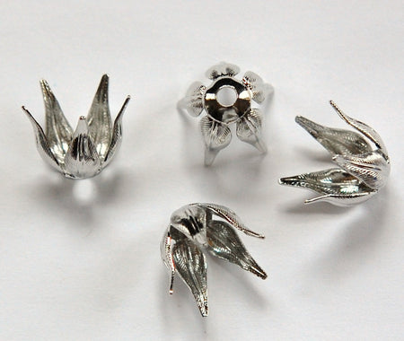 Silver Plated Long Petal or Leaf Bead Caps Size B (4) mtl262B