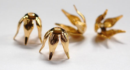 Gold Plated Long Petal or Leaf Bead Caps Size B (4) mtl262C