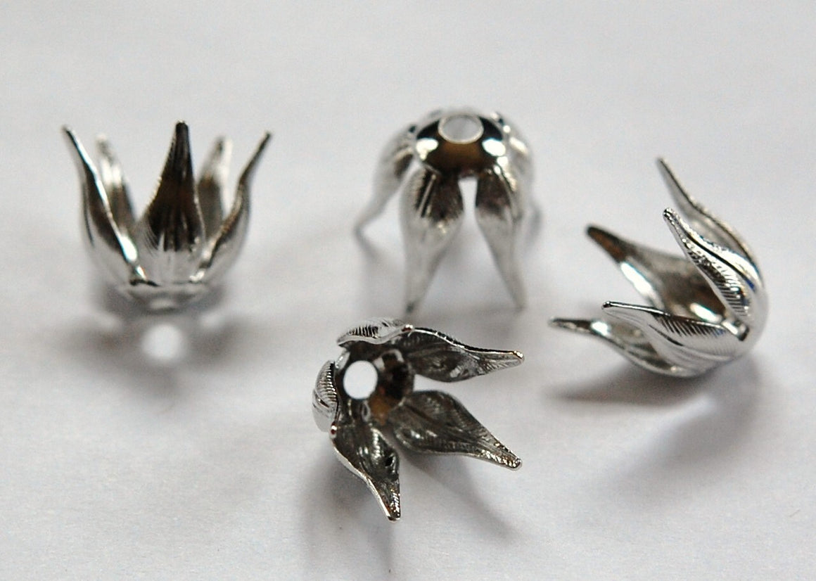 Silver Plated Long Petal or Leaf Bead Caps Size B (4) mtl262B