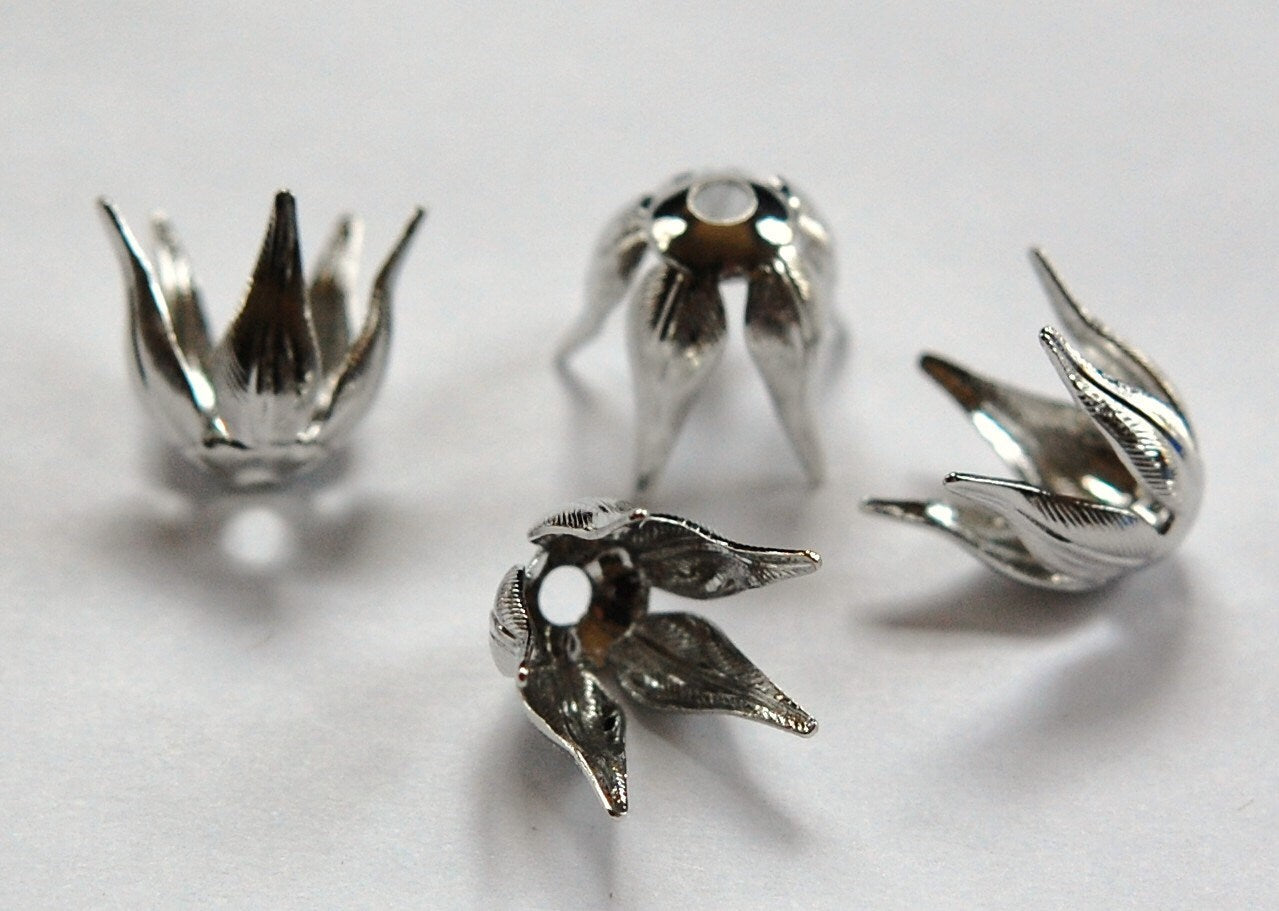 Silver Plated Long Petal or Leaf Bead Caps Size B (4) mtl262B