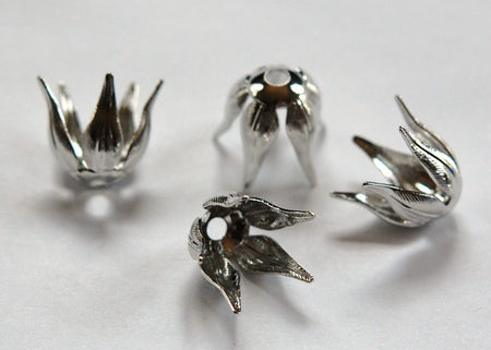 Silver Plated Long Petal or Leaf Bead Caps Size B (4) mtl262B