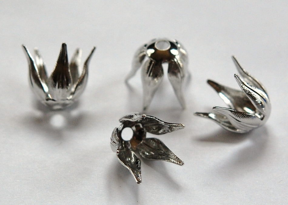 Silver Plated Long Petal or Leaf Bead Caps Size B (4) mtl262B