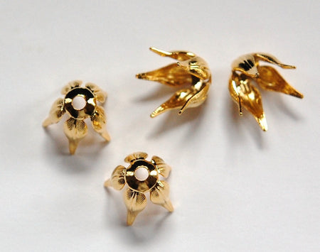 Gold Plated Long Petal or Leaf Bead Caps Size B (4) mtl262C
