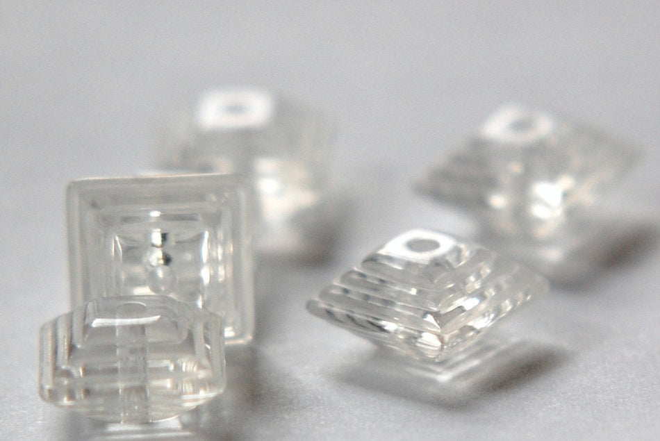 Vintage Deco Layered Clear Acrylic Square Beads 12mm bds961G
