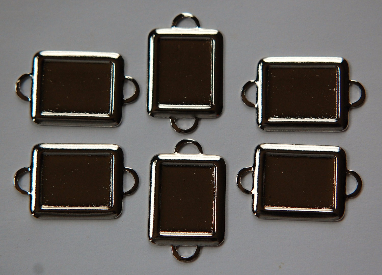 2 Loop Silver Plated Connector Setting Rolled Edge 16x12mm (6) mtl358J