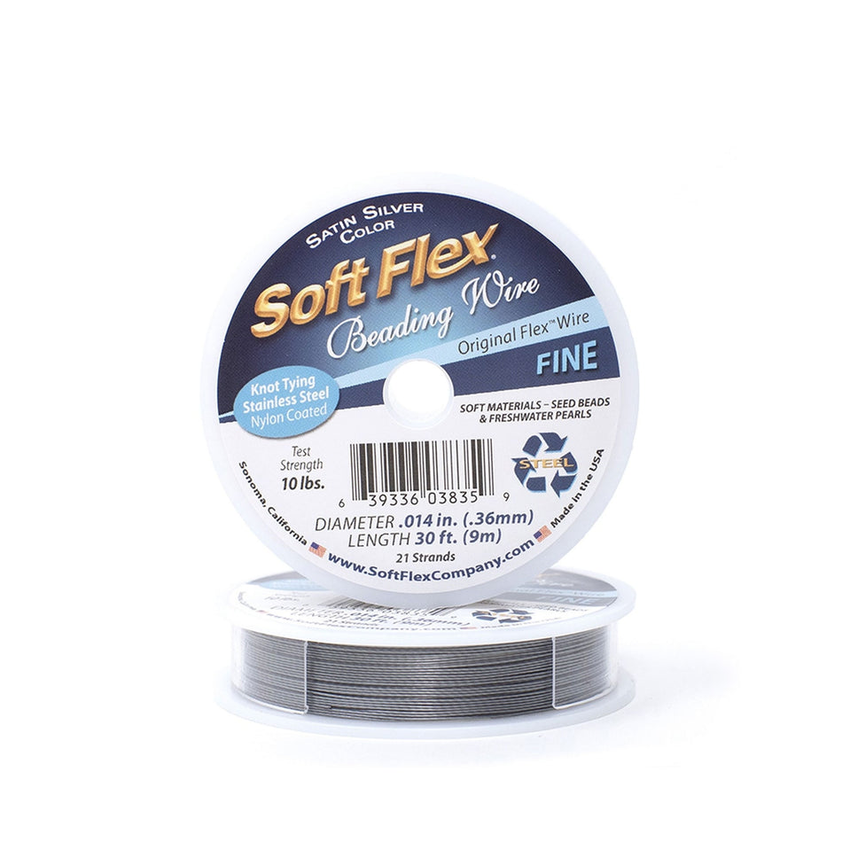 0.014in/0.36mm Satin Silver Soft Flex Fine Beading Wire 10/30/100ft