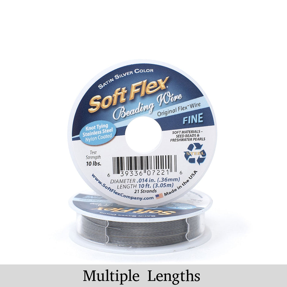 0.014in/0.36mm Satin Silver Soft Flex Fine Beading Wire 10/30/100ft