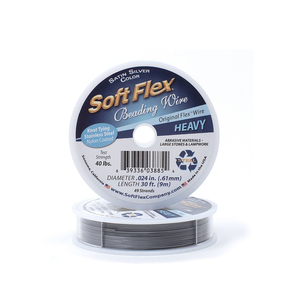 0.024in/0.61mm Satin Silver Soft Flex Heavy Beading Wire 10/30/100ft