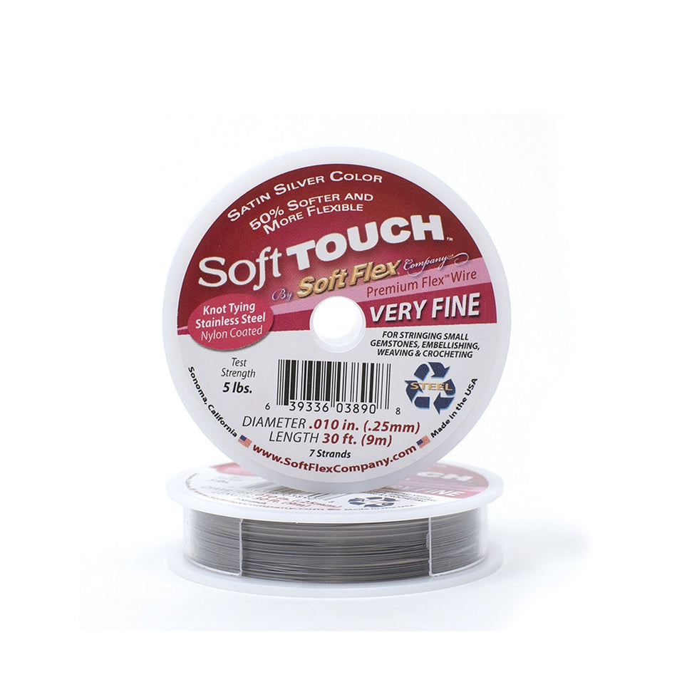 0.010in/0.25mm Satin Silver Soft Touch Very Fine Beading Wire 10/30/100ft