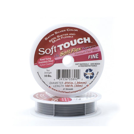 0.014in/0.36mm Satin Silver Soft Touch Fine Beading Wire 10/30/100ft