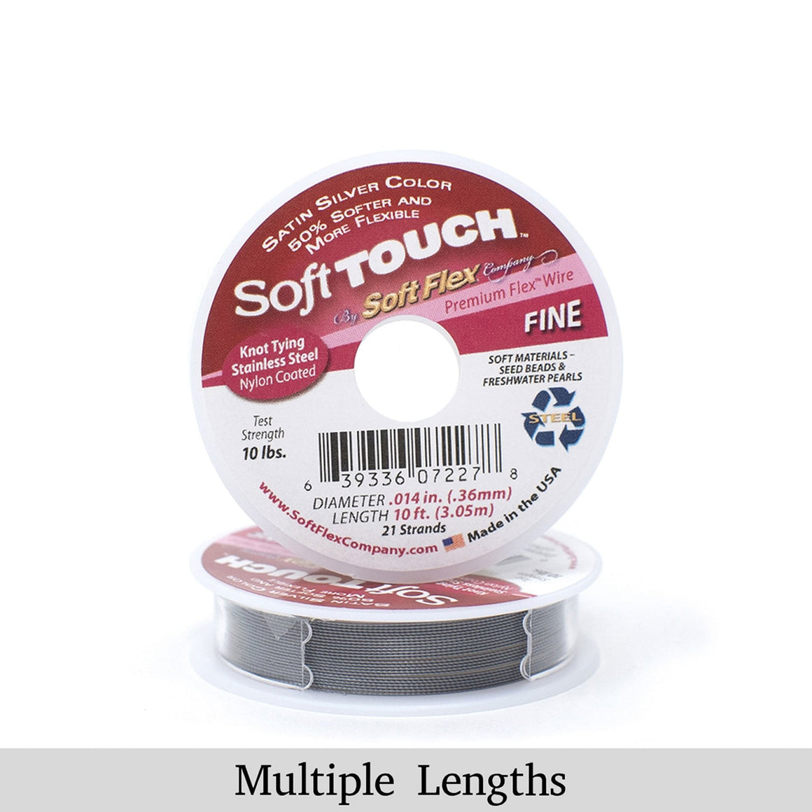 0.014in/0.36mm Satin Silver Soft Touch Fine Beading Wire 10/30/100ft