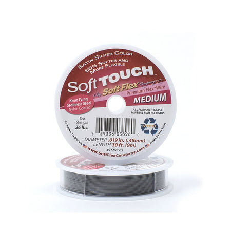 0.019in/0.48mm Satin Silver Soft Touch Medium Beading Wire 10/30/100ft