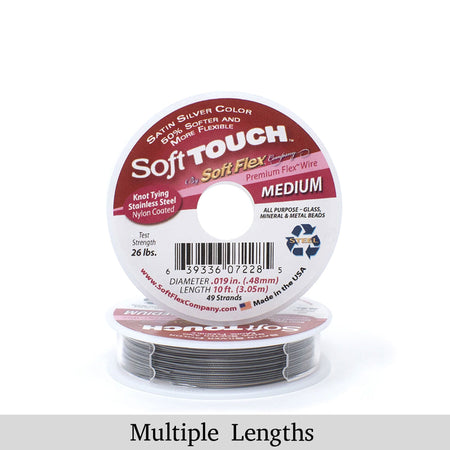 0.019in/0.48mm Satin Silver Soft Touch Medium Beading Wire 10/30/100ft