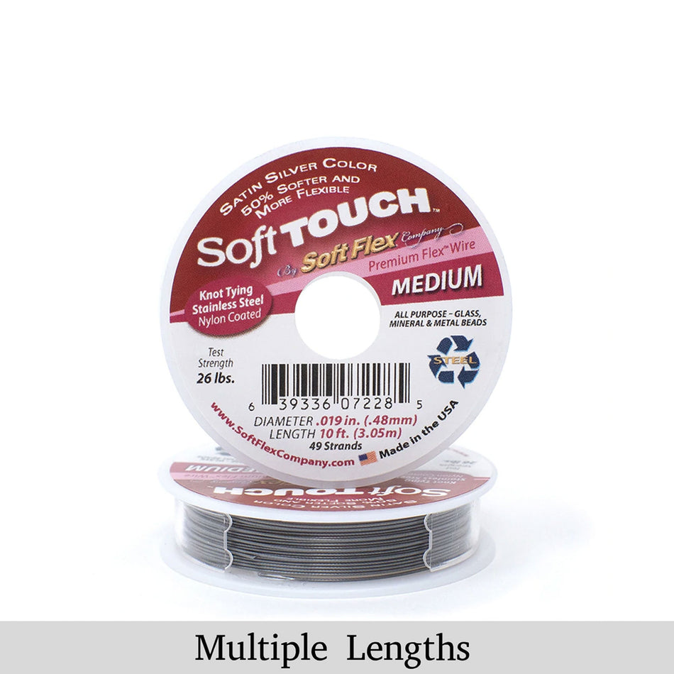 0.019in/0.48mm Satin Silver Soft Touch Medium Beading Wire 10/30/100ft