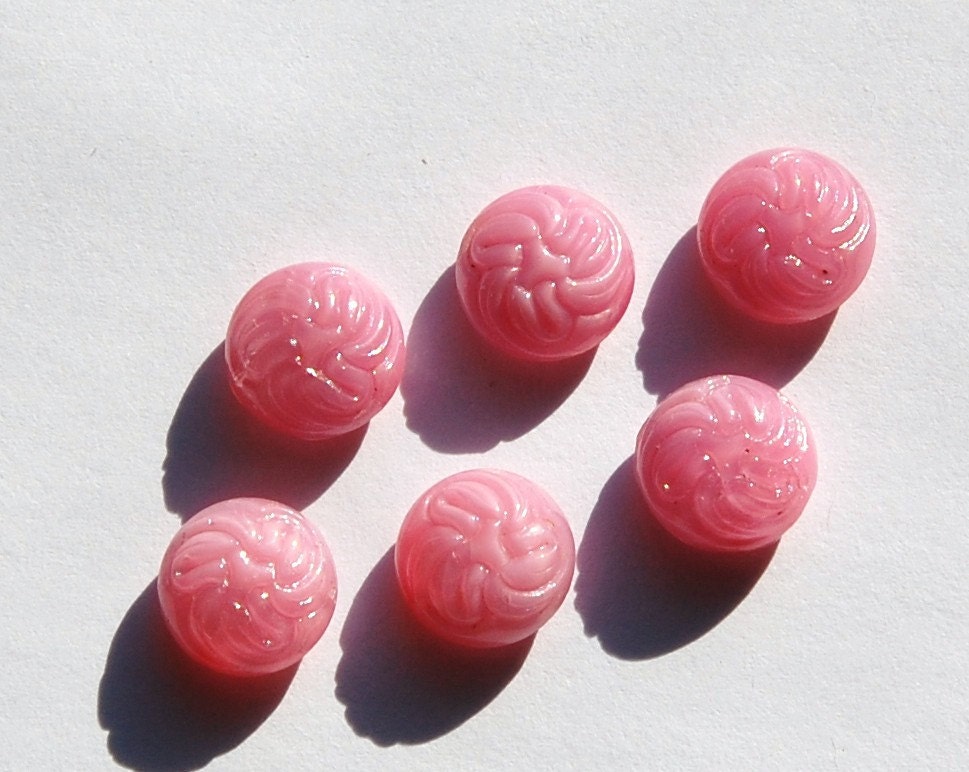 Vintage Pink Etched Swirled Top Glass Cabochons 9mm cab038A
