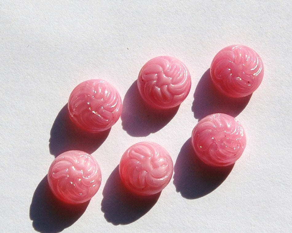 Vintage Pink Etched Swirled Top Glass Cabochons 9mm cab038A