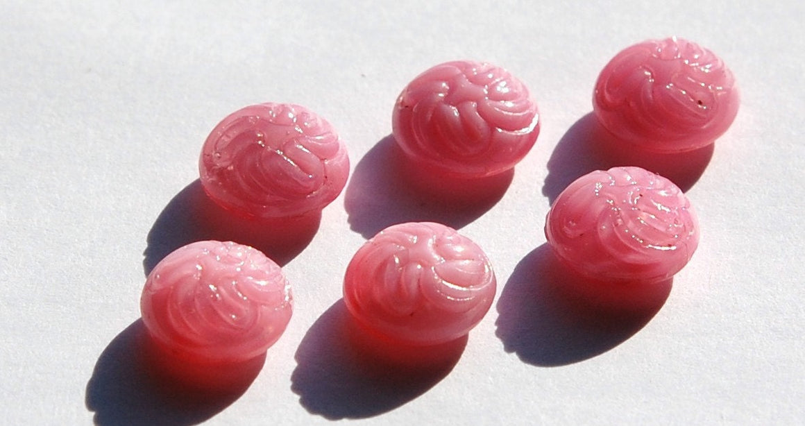 Vintage Pink Etched Swirled Top Glass Cabochons 9mm cab038A