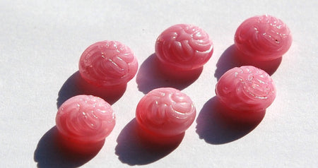 Vintage Pink Etched Swirled Top Glass Cabochons 9mm cab038A