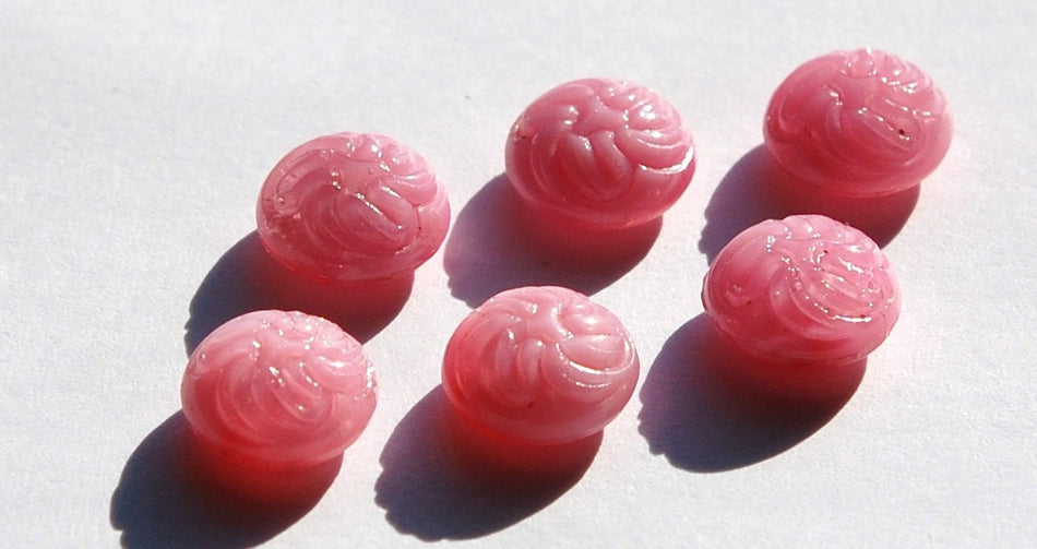 Vintage Pink Etched Swirled Top Glass Cabochons 9mm cab038A