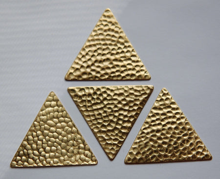 No Hole Raw Brass Hammered Triangle Stampings 38mm (4) mtl297