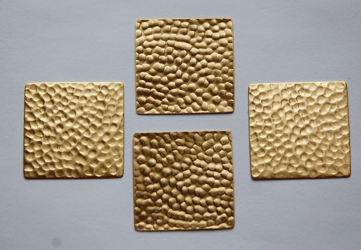 No Hole Raw Brass Hammered Square Stampings 30mm (4) mtl297A