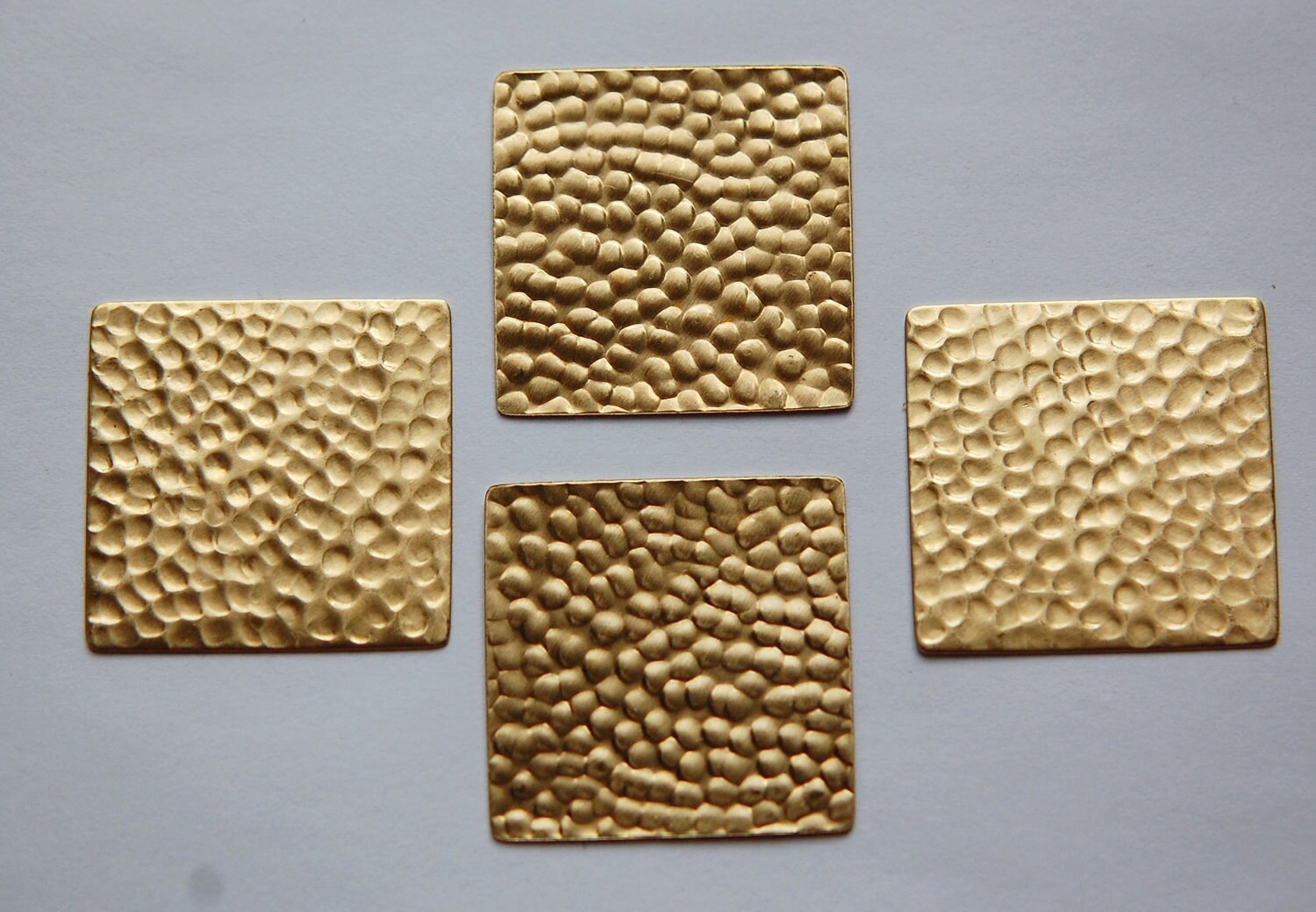 No Hole Raw Brass Hammered Square Stampings 30mm (4) mtl297A