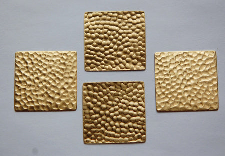 No Hole Raw Brass Hammered Square Stampings 30mm (4) mtl297A