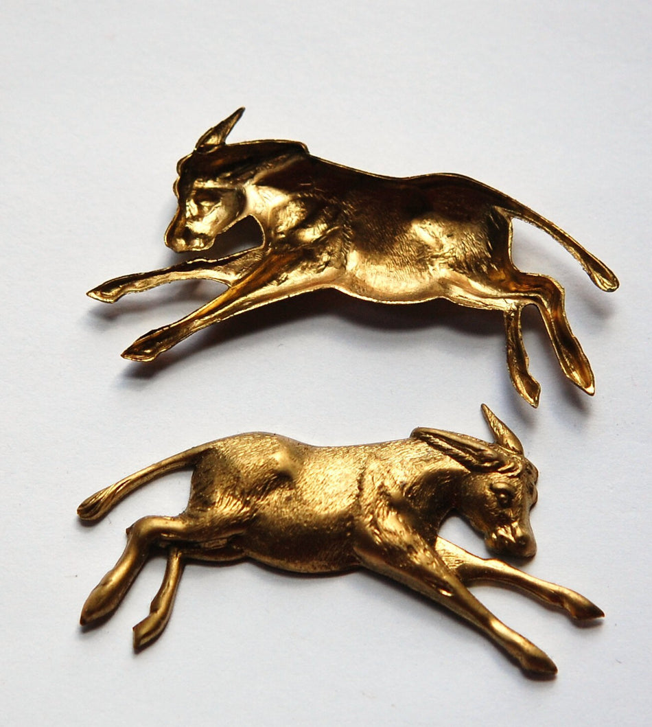 Raw Brass Donkey Mule Stampings 50x26mm (2) mtl298