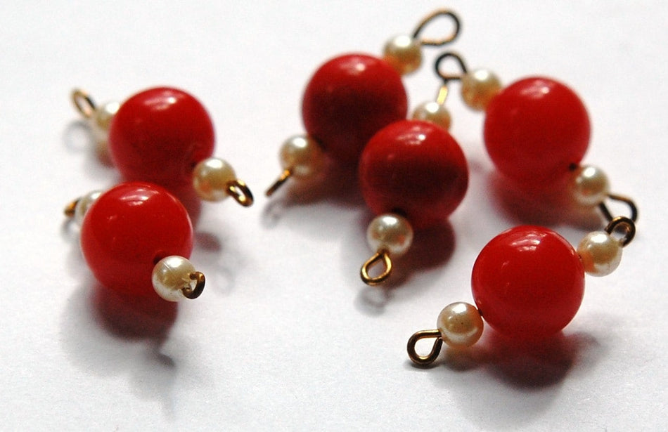 Vintage Red Acrylic bead with Pearls Connector Drops drp067