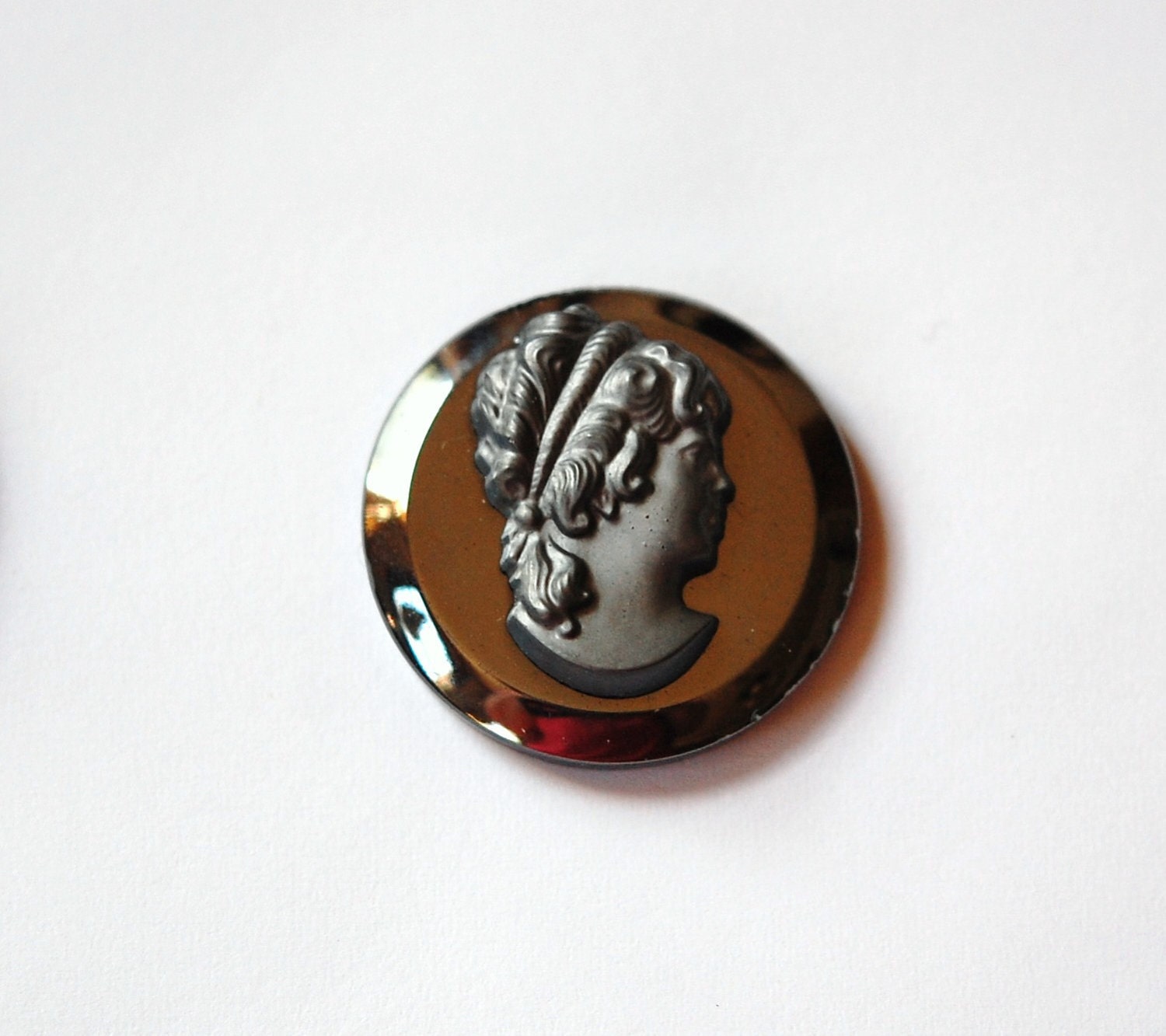 Vintage Hematite Black Glass with Matte Black Cameo 25mm cab237