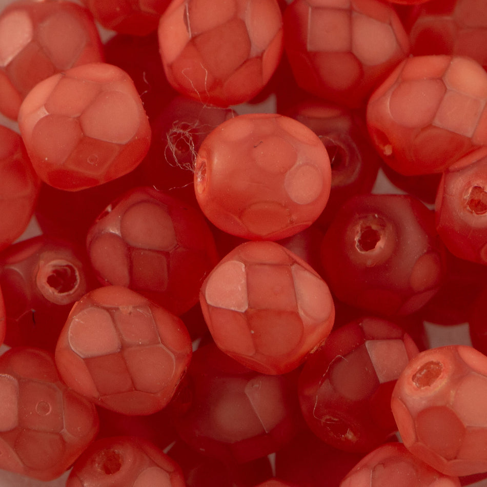 6mm Matte Orange Coated Czech Firepolish Faceted Glass Beads (25)