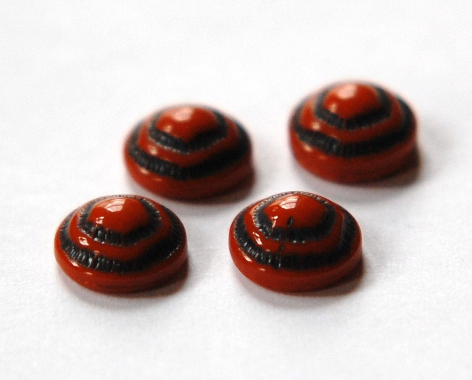 Vintage Rust and Black Etched Glass Cabochons 9mm cab457A