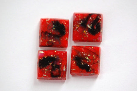 Vintage Red Glass Square Cabochons Swirled with Foil 12mm cab036G