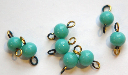 Vintage Turquoise Blue Glass 2 Loop Connectors Japan drp069