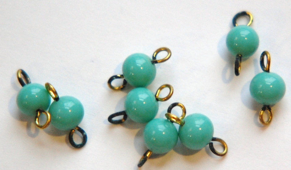 Vintage Turquoise Blue Glass 2 Loop Connectors Japan drp069