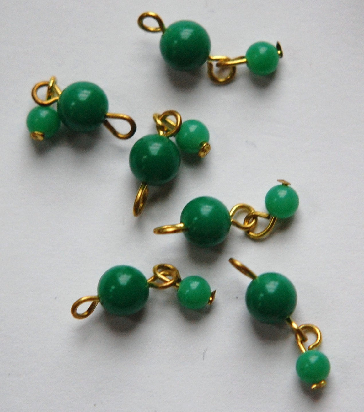 Vintage Plastic 2 Green Bead Drop Charm Japan drp070