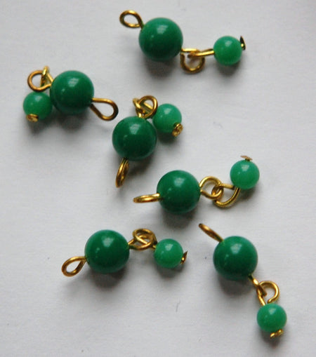 Vintage Plastic 2 Green Bead Drop Charm Japan drp070