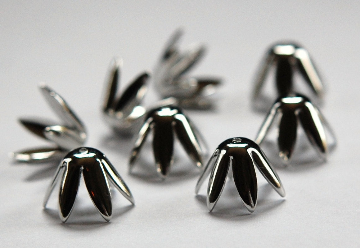 Silver Plated Long Petal Bead Caps (8) mtl284A