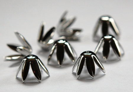 Silver Plated Long Petal Bead Caps (8) mtl284A