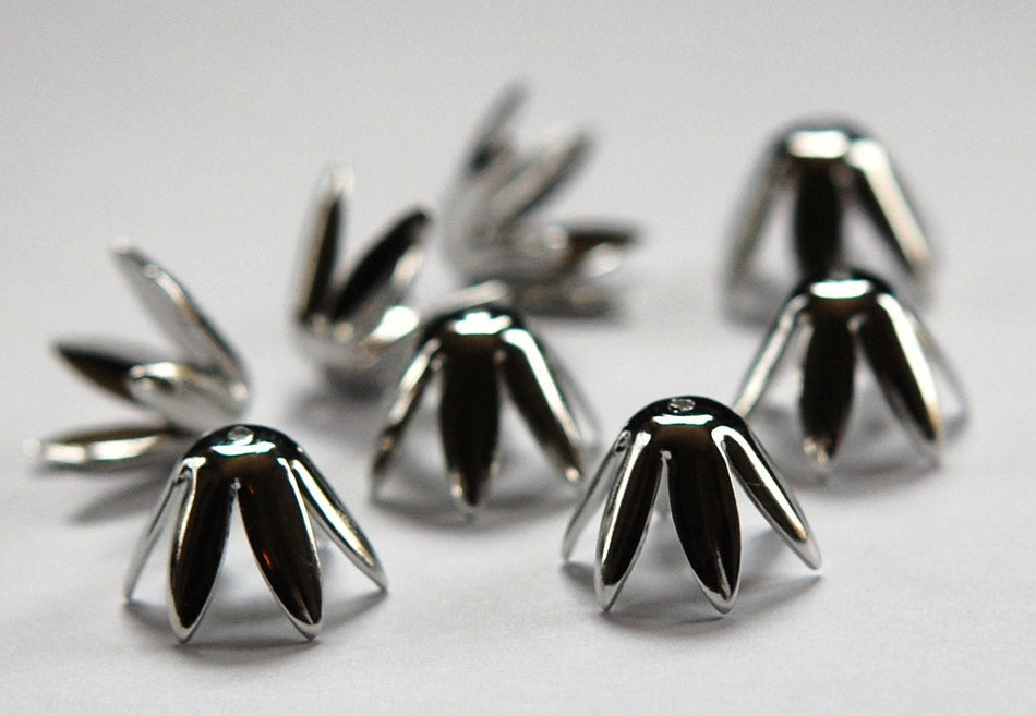 Silver Plated Long Petal Bead Caps (8) mtl284A