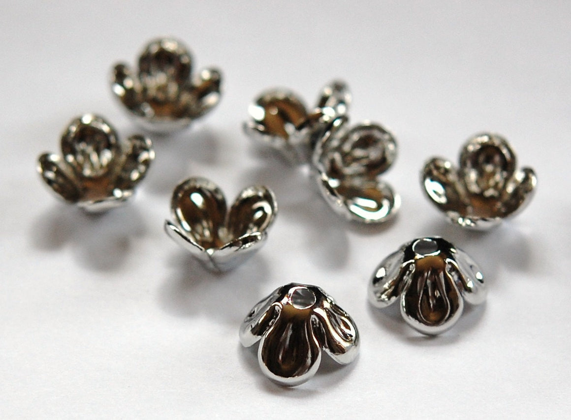 Silver Plated Rounded 4 Petal Bead Cap 12mm (8) mtl072A